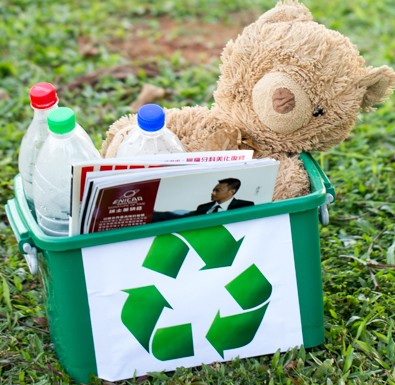 Recycling bin with items